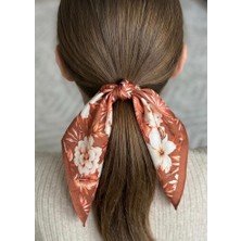 Mavi Masal Kahve Çiçek Baskılı Kadın Bandana Fular