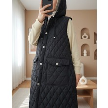 Modamorfo Kapaklı Cepli Kapitone Yelek -Siyah