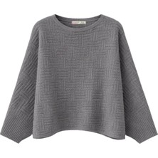 Mixray 7011 Kadın Asimetrik Dokulu Desenli Triko Kazak Antrasit