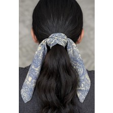 Mavi Masal Tropikal Baskılı Mavi Kadın Fular Bandana