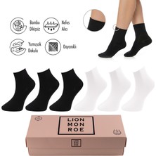Lion Monroe Saf Bambu Kadın Lastiksiz Siyah-Beyaz Soket Dikişsiz Premium Çorap Kutulu 6'lı / Iz Bırakmaz / Sıkmayan Çorap L5952AZNB Softaura