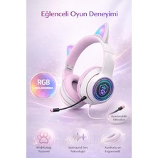 FaroxTech Kedi Kulaklı Rgb Işıklı Mikrofonlu Kulaklık - Surround Ses ve Gürültü Azaltma Teknolojili