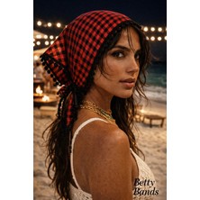Betty Bands Kırmızı Ekose Bandana – Bağlamalı Bohem Saç Aksesuarı | Yazlık & Vintage Stil