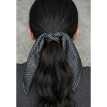 Mavi Masal Siyah Küçük Puantiyeli Kadın Bandan ve Fular