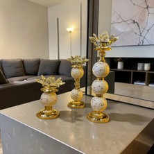 Sleep Nova Lotus Kristal Dekoratif Şamdan Mumluk Gold Siyah Mermer Görünümlü Salon Masa Dekoru