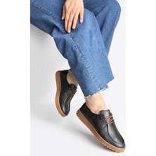 Erbilden Guot Siyah Cilt Bağcıklı Babet Ayakkabı