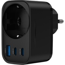 LinkTech G854 Premium 30W Gan Hızlı Şarj Başlığı ve Ac Priz Çoğaltıcı - Siyah