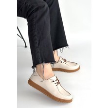 Erbilden Guot Bej Cilt Bağcıklı Babet Ayakkabı