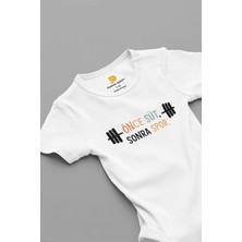 Pamuk Saray %100 Organik Önce Süt Sonra Spor Baskılı Kısa Kollu Çıtçıtlı Bebek Body Badi Zıbın