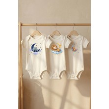 Pamuk Saray %100 Organik Uykucu Masal Hayvanları Basklı Kısa Kollu Çıtçıtlı Bebek Body Badi Zıbın