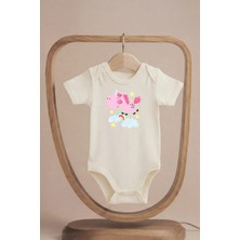 Pamuk Saray Organik %100 Pamuklu Sevimli Unicorn Baskılı Kısa Kollu Çıtçıtlı Bebek Body Badi Zıbın