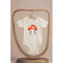 Pamuk Saray Organik %100 Pamuklu Sevimli Kırmızı Mantar Baskılı Kısa Kollu Çıtçıtlı Bebek Body Badi Zıbın