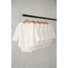 Pamuk Saray Bebek Uzun Kollu Zıbın %100 Pamuk Amerikan Yaka Çıtçıtlı Body Kırık Beyaz 0-36 Ay 5 Adet