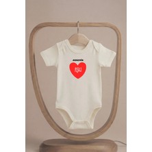 Pamuk Saray Organik %100 Pamuk Annemin Aşkı Baskılı Kısa Kollu Bebek Body Çıtçıtlı Badi Zıbın Tulum