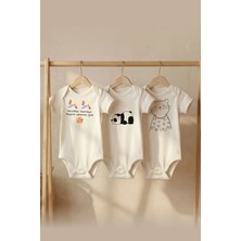 Pamuk Saray Organik %100 Pamuklu 3'lü Set Bayram Şekeri Baskılı Kısa Kollu Çıtçıtlı Bebek Body Badi Zıbın