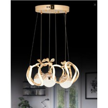 Kumsar Aydınlatma Kumandalı 3 Renk Işık Özellikli 4 Toplu Modern Gold Kaplama Sarkıt LED Avize ( Oturma Odas - Salon - Çocuk Odası ) Avize