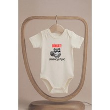 Pamuk Saray Organik %100 Pamuk Canavar Baskılı Kısa Kollu Bebek Body Çıtçıtlı Badi Zıbın Tulum