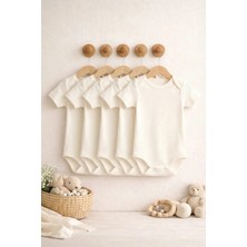 Pamuk Saray Bebek Zıbını %100 Pamuk Kısa Kollu Amerikan Yaka Kırık Beyaz Çıtçıtlı Body 0-36 Ay 5 Adet