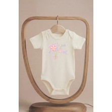 Pamuk Saray Organik %100 Pamuklu Renkli Çiçek Buketi Baskılı Kısa Kollu Çıtçıtlı Bebek Body Badi Zıbın