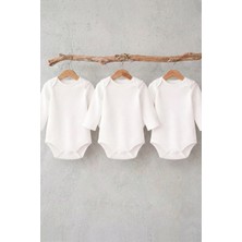 Pamuk Saray Bebek Uzun Kollu Zıbın %100 Pamuk Amerikan Yaka Çıtçıtlı Body Kırık Beyaz 0-36 Ay 3 Adet