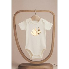 Pamuk Saray Organik %100 Pamuklu Sevimli Uçan Kuş Baskılı Kısa Kollu Çıtçıtlı Bebek Body Badi Zıbın