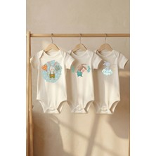 Pamuk Saray %100 Organik Sevimli Tavşancık Baskılı Kısa Kollu Çıtçıtlı Bebek Body Badi Zıbın