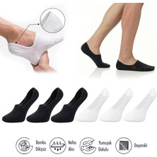 Lion Monroe Saf Bambu Erkek Babet Siyah-Beyaz Çorap Dikişsiz Görünmez Kaydırmaz Topuk Silikonlu Premium 6'lı Paket L5952AZNB Softaura