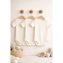 Pamuk Saray Bebek Zıbını %100 Pamuk Kısa Kollu Amerikan Yaka Kırık Beyaz Çıtçıtlı Body 0-36 Ay 3 Adet