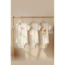 Pamuk Saray Organik %100 Pamuklu 3'lü Set Zürafa ve Hamster Baskılı Kısa Kollu Çıtçıtlı Bebek Body Badi Zıbın