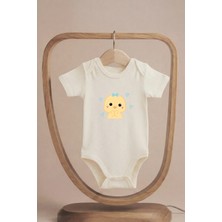 Pamuk Saray Organik %100 Pamuklu Sevimli Civciv Baskılı Kısa Kollu Çıtçıtlı Bebek Body Badi Zıbın