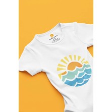 Pamuk Saray Organik %100 Pamuk Sevimli Güneş Deniz Baskılı Kısa Kollu Çıtçıtlı Bebek Body Badi Zıbın