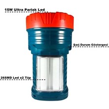 Kaia Life Silver Projektör 15W LED Şarjlı El Feneri ve X2 Tüp 26SMD LED Çift Yönlü