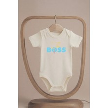 Pamuk Saray Organik %100 Pamuk The Boss Baskılı Kısa Kollu Bebek Body Çıtçıtlı Badi Zıbın Tulum