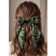 Mavi Masal Zincir Detaylı Yeşil Kadın Saç Aksesuar Fular ve Bandana