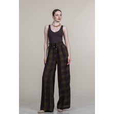MissVina Ekose Desen Beli Lastikli Bol Paça Pantolon 30377