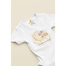 Pamuk Saray Organik %100 Pamuk Sevimli Geyik Baskılı Kısa Kollu Çıtçıtlı Bebek Body Badi Zıbın