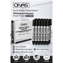 Uravas Store Onas Siyah Beyaz Tahta Kalemi Whiteboard Marker Düşük Kokulu 12 Adet Kutu