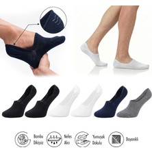 Lion Monroe Saf Bambu Erkek Babet Siyah-Beyaz-Lacivert-Gri Çorap Dikişsiz Görünmez Kaydırmaz Topuk Silikonlu Premium 6'lı Paket L5952AZNB Softaura