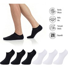 Lion Monroe Saf Bambu Erkek Sneaker Siyah-Beyaz Çorap Dikişsiz Görünmez Bilekte Spor Çorap Premium 6'lı L5952AZNB Softaura