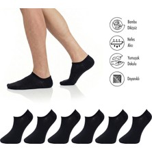 Lion Monroe Saf Bambu Erkek Sneaker Siyah Çorap Dikişsiz Görünmez Bilekte Spor Çorap Premium 6'lı L5952AZNB Softaura