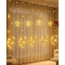 Hilal Yıldız Perde LED Işık 2 Modlu Sıcak Beyaz Dekoratif Aydınlatma