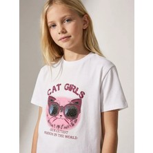 Zekids Kız Çocuk Cat Girls Baskılı T-Shirt