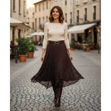 Intive Lingerie Intive Moda Ağır Güpür Dantelli Asimetrik Kesim Astarlı Kemerli Midi Boy Etek-Uzak Şehir