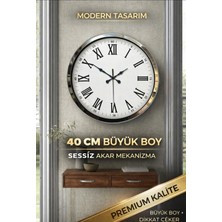 40 cm Krom Duvar Saati Roma Rakamlı Metal Modern Büyük Boy Sessiz Mekanizma Dekoratif Saat