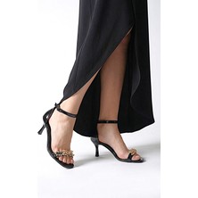 Gökhan Talay Pearl Esnek Yumuşak Kaymaz Taban (4 Cm) Siyah Rugan El Yapımı Altın Boncuk Detaylı Kadın Topuklu Ayakkabı