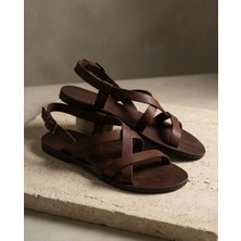 Türkbükü Sandalet - Hakiki Deri El Yapımı Erkek Çapraz Bant - Bodrum Deri Sandalet 77K