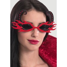 Uravas Store Siyah Boynuzlu Kırmızı Renk Alevli Parti Gözlüğü 21X10 cm