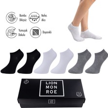 Lion Monroe Saf Bambu Erkek Patik Düz Siyah-Beyaz-Gri Çorap Dikişsiz Premium Hediye Kutulu 6'lı PRİME BAMBOO Serisi L5952AZNB