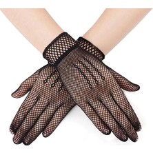 Buğz Siyah Renk Likralı File Eldiven Parmaklı Örgü Eldiven Yetişkin Boy