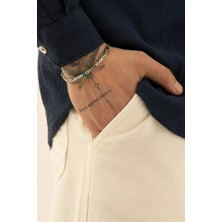 Fjellor Bombadil Kral Desen Detaylı 925 Ayar Yeşil Doğal Taşlı Gümüş Erkek Bileklik